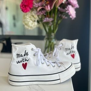 RARE Platform Converse White Embroidered “Made With Love”